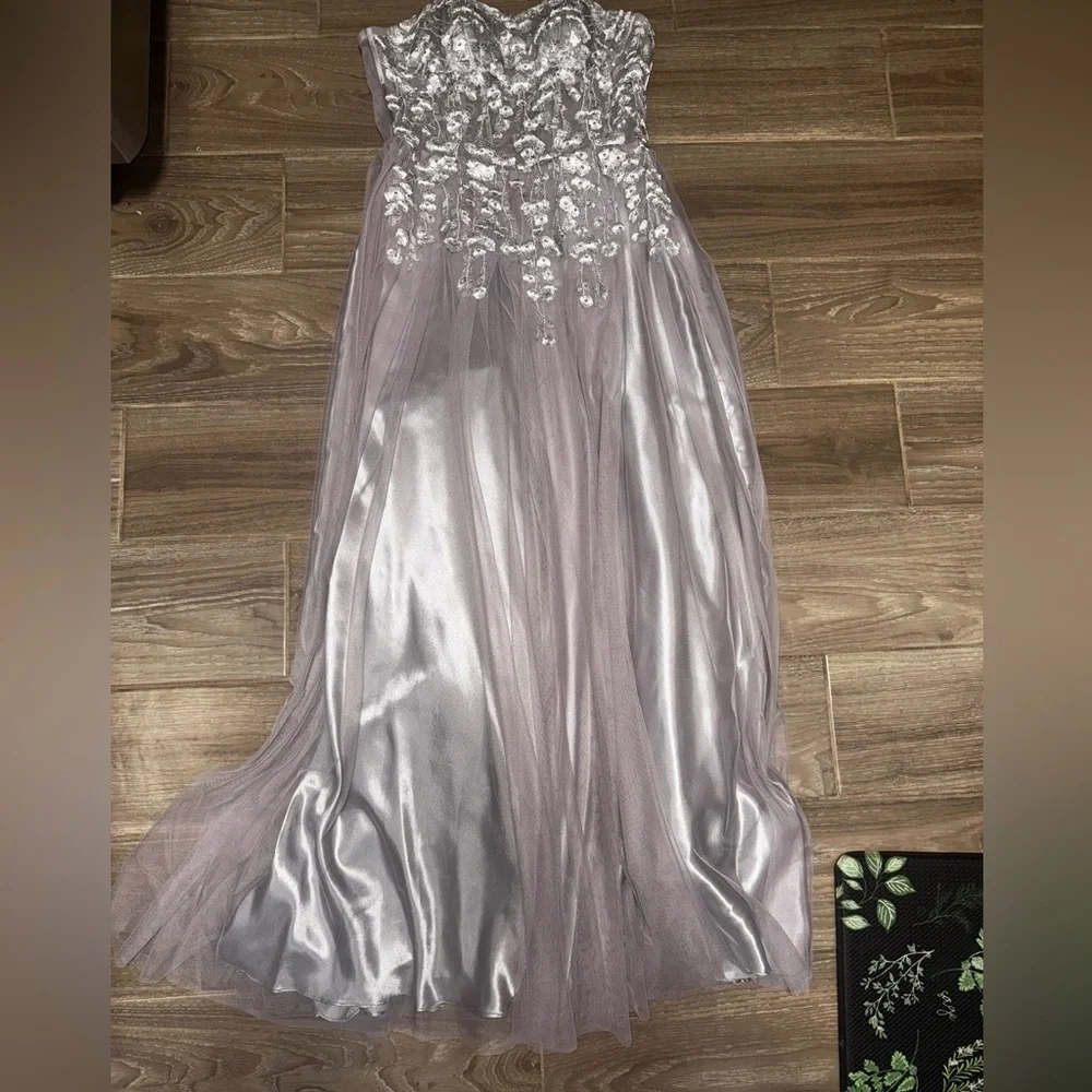 Blondie Nites dusky lavender Strapless  Embellished lace & Chiffon Gown Size 5
